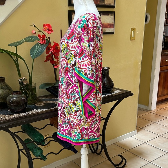 Trina Turk NWT Pink & Green Hawaiian Garden Boatneck Tunic Swim Cover Mini Dress - Picture 6 of 16